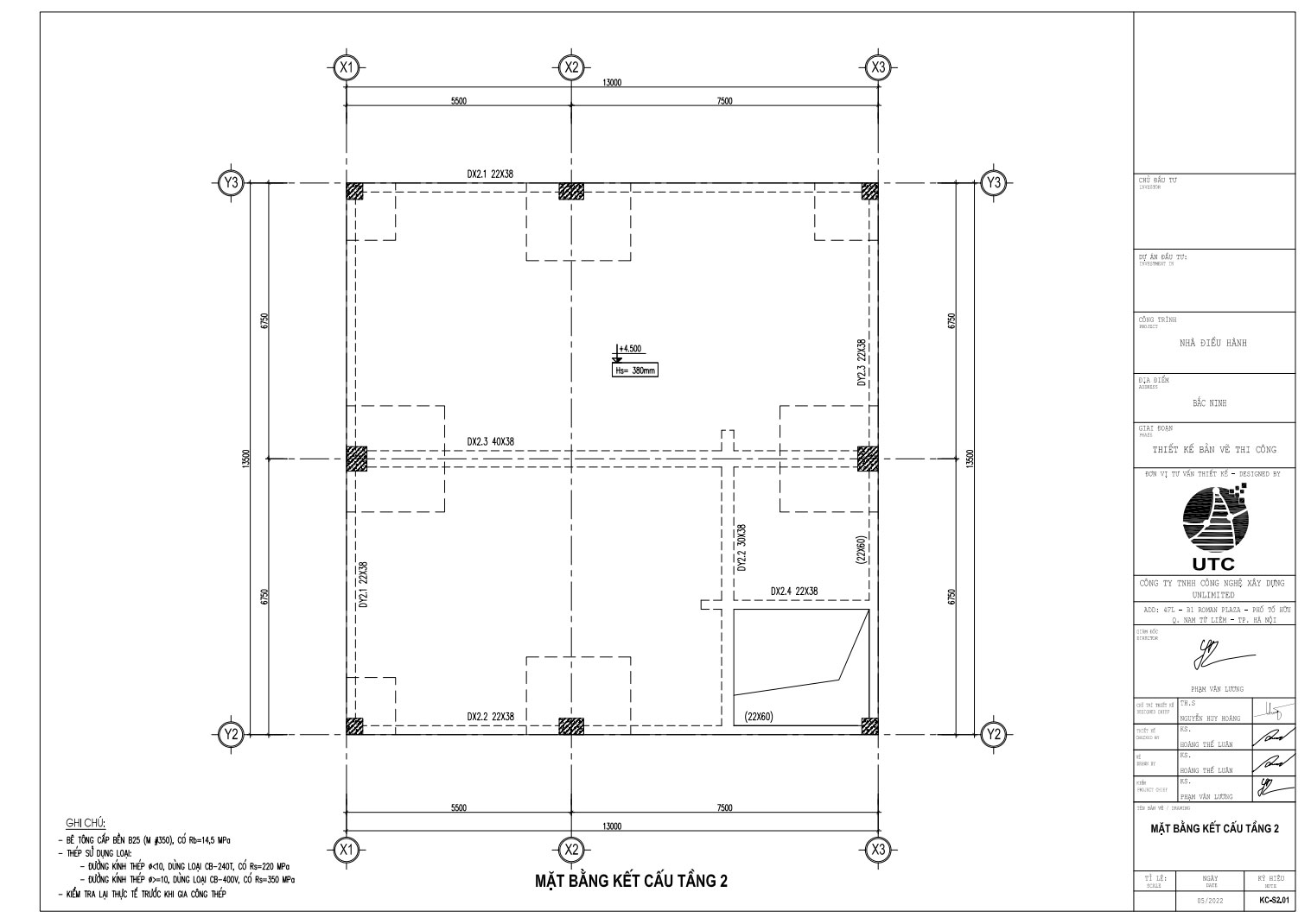 Mặt bằng kết cấu tầng 2