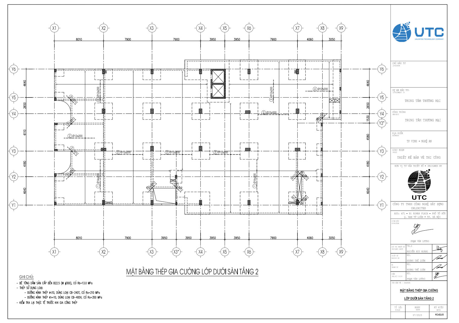 Mặt bằng thép gia cường lớp dưới sàn tầng 2