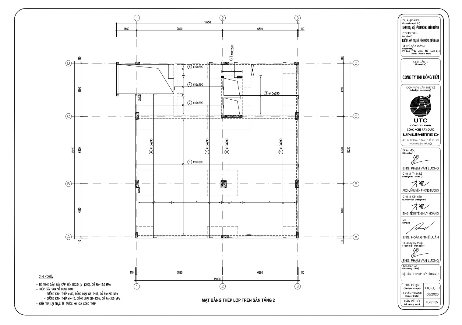 Mặt bằng thép lớp trên sàn tầng 2