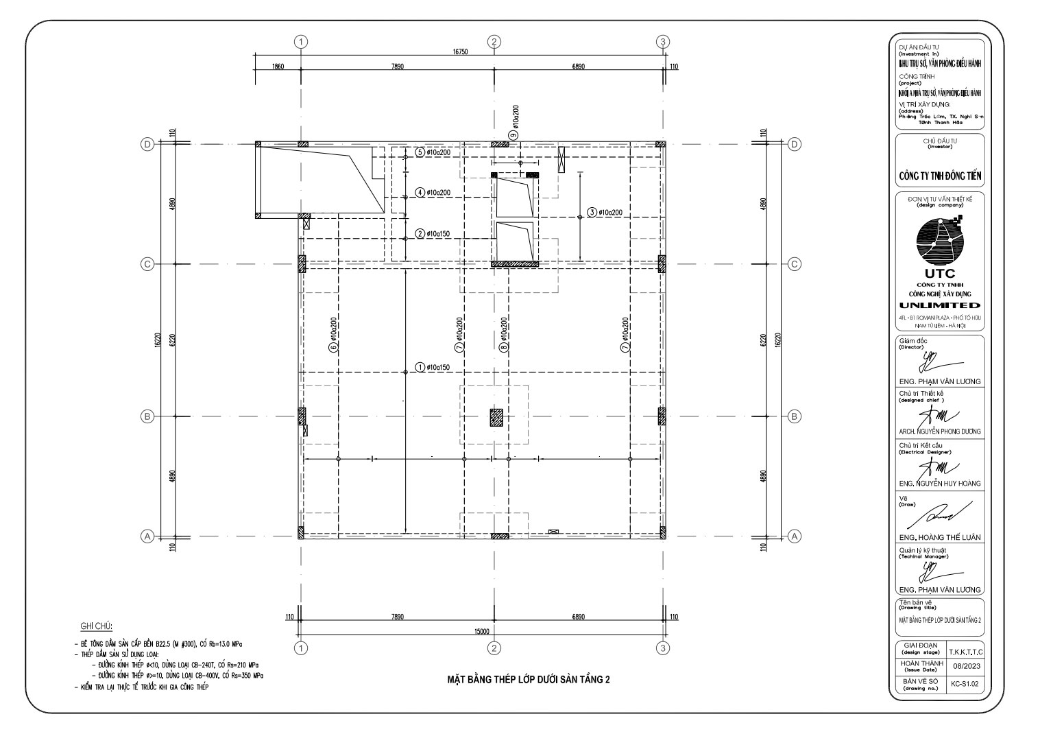 Mặt bằng thép lớp dưới sàn tầng 2