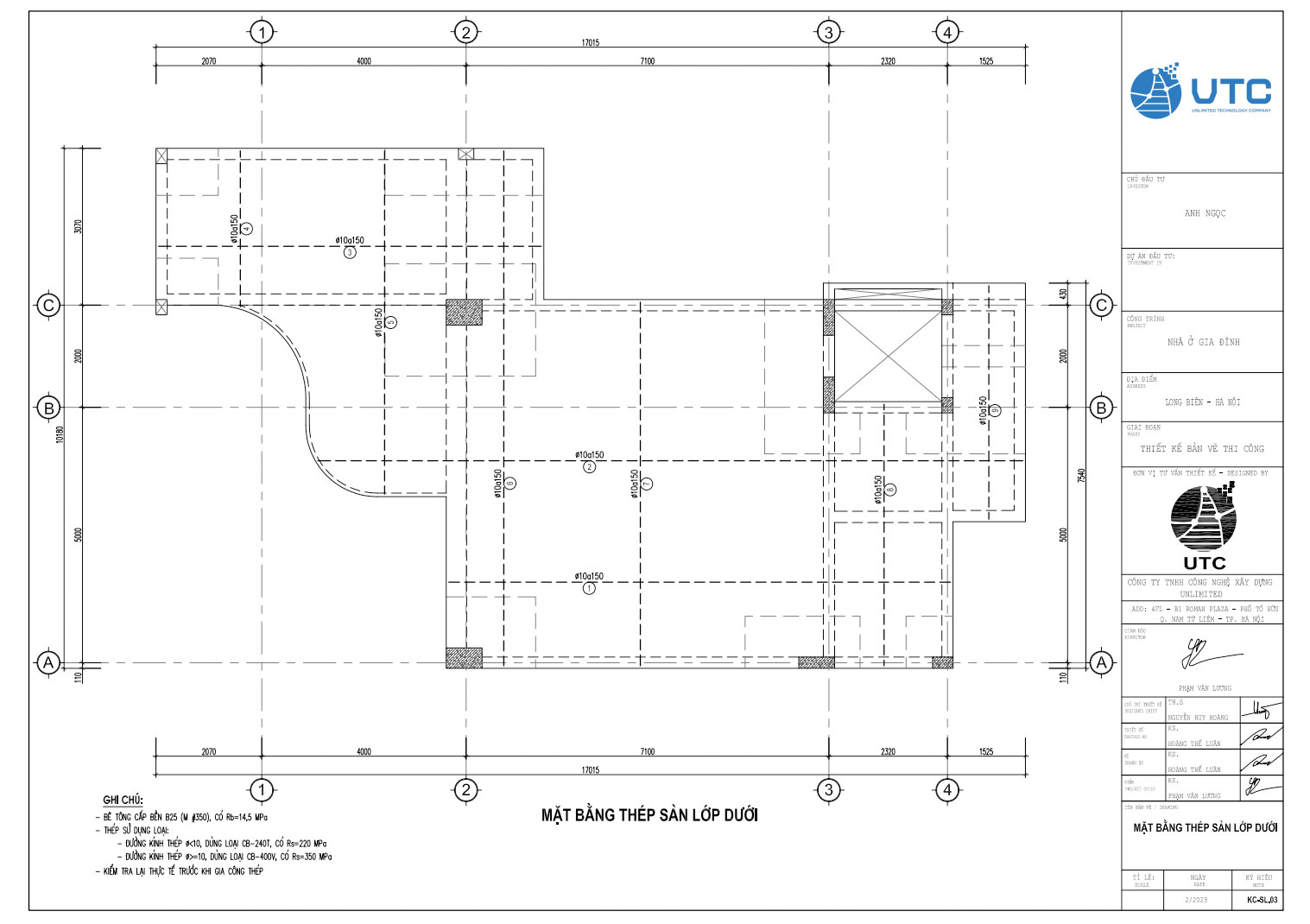 Mặt bằng thép sàn lớp dưới