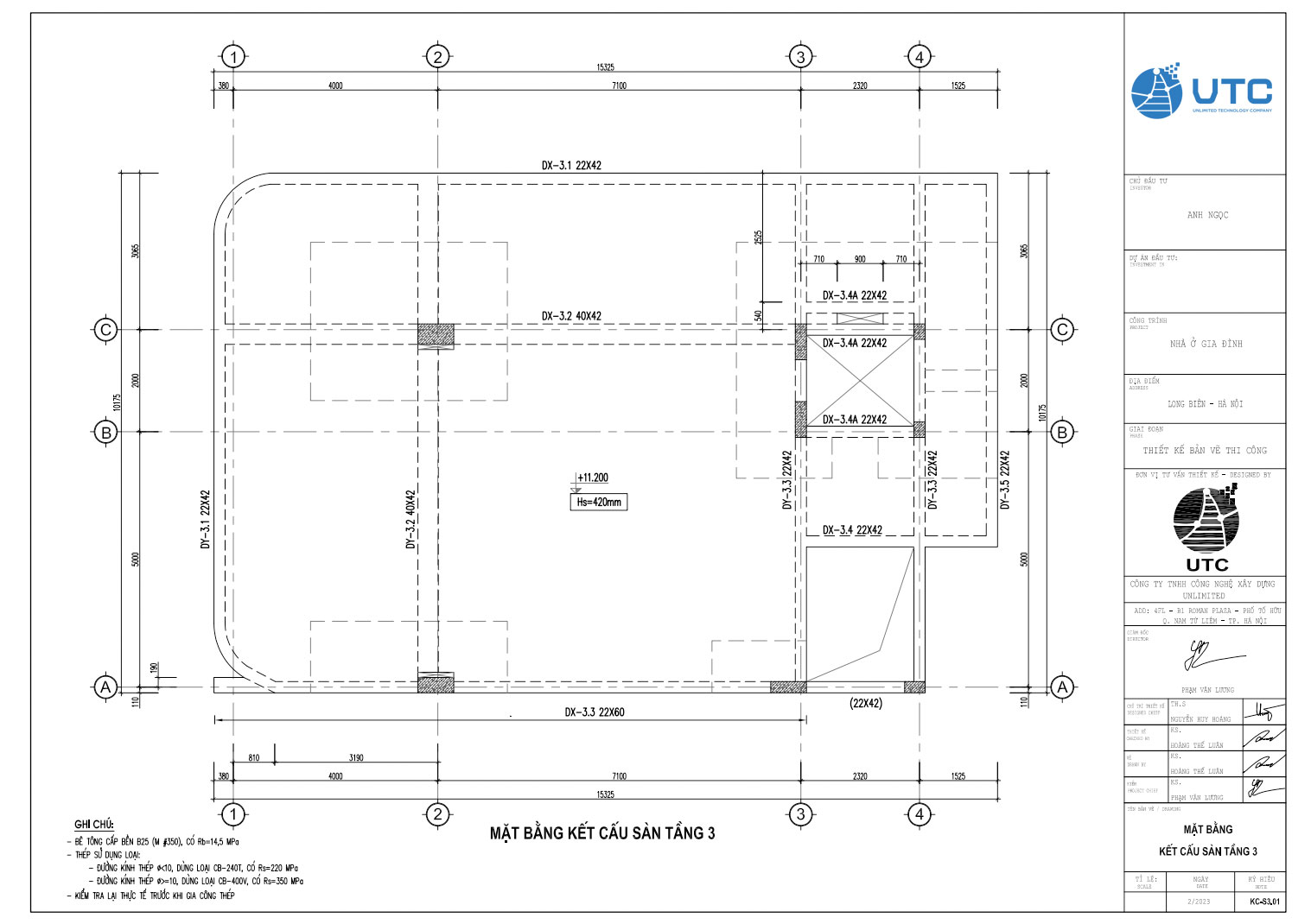 Mặt bằng kết cấu sàn tầng 3