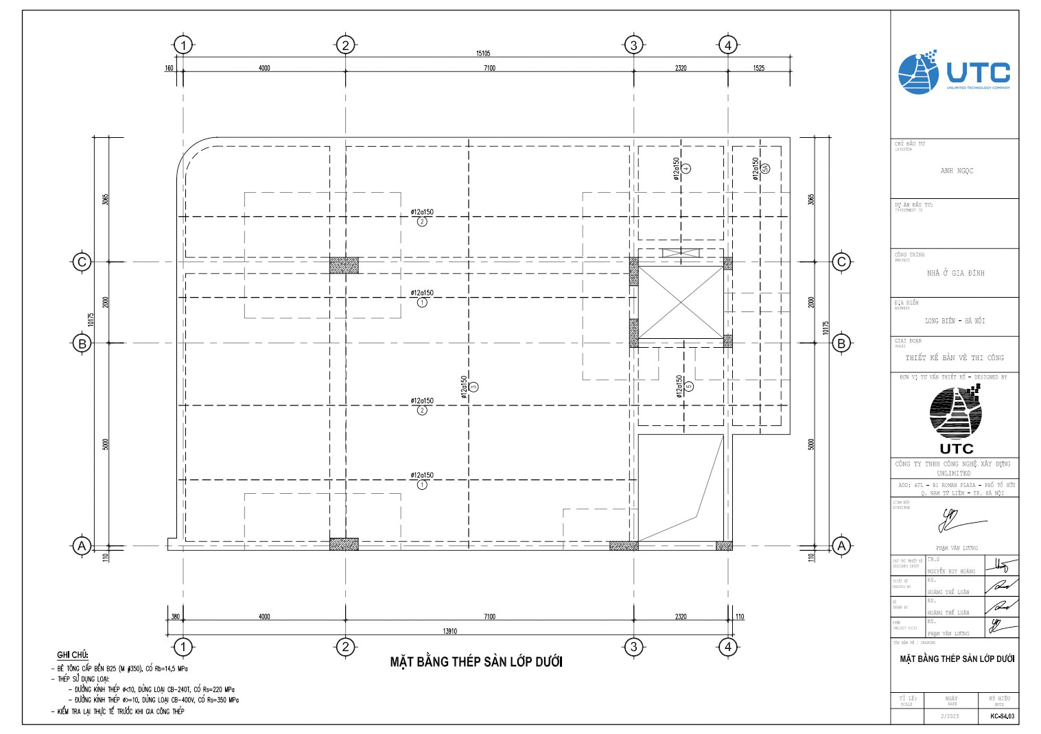 Mặt bằng thép sàn lớp dưới