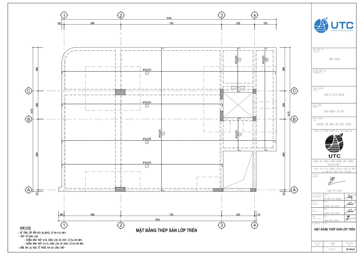 Mặt bằng thép sàn lớp trên