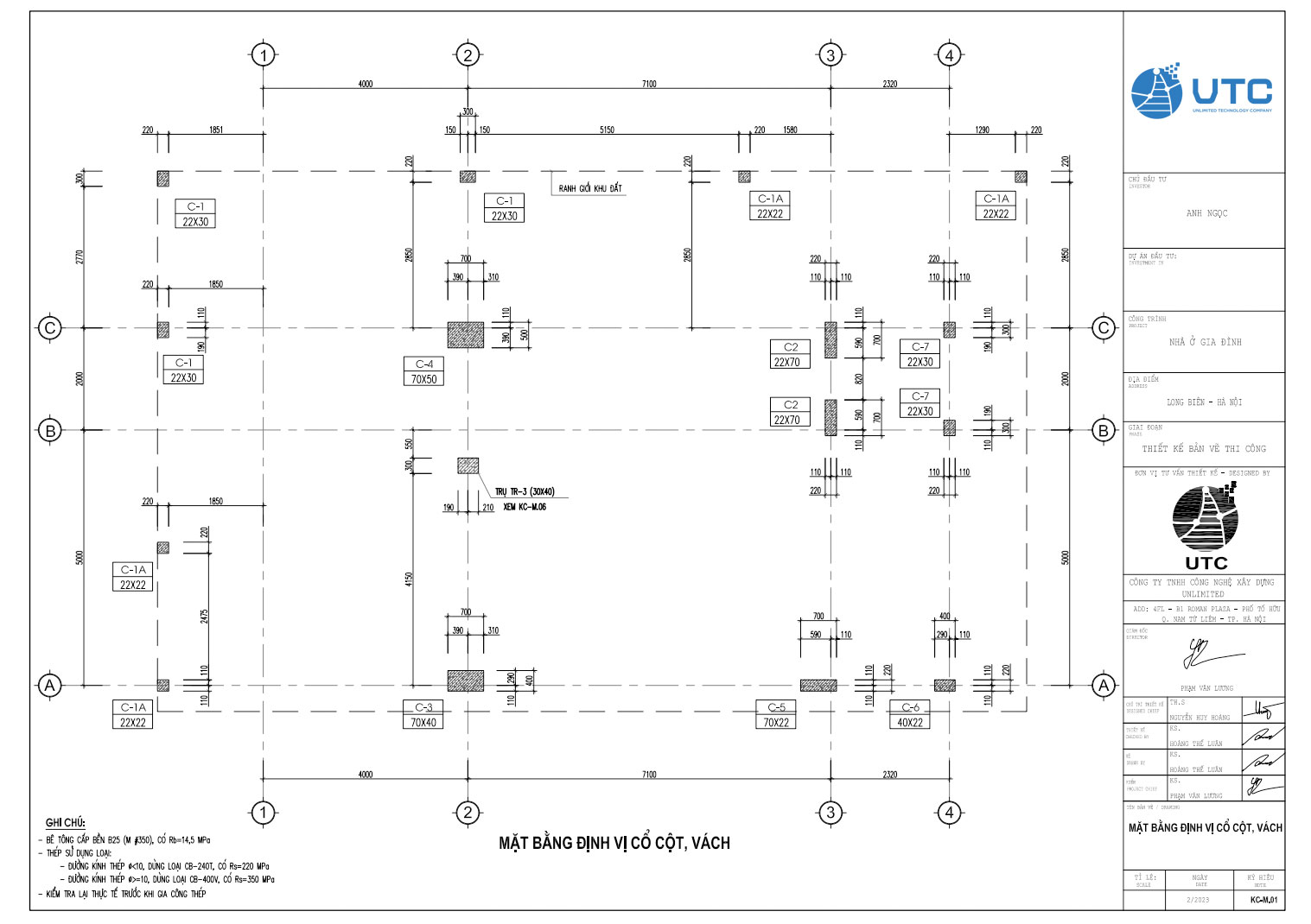 Mặt bằng định vị cổ cột, vách