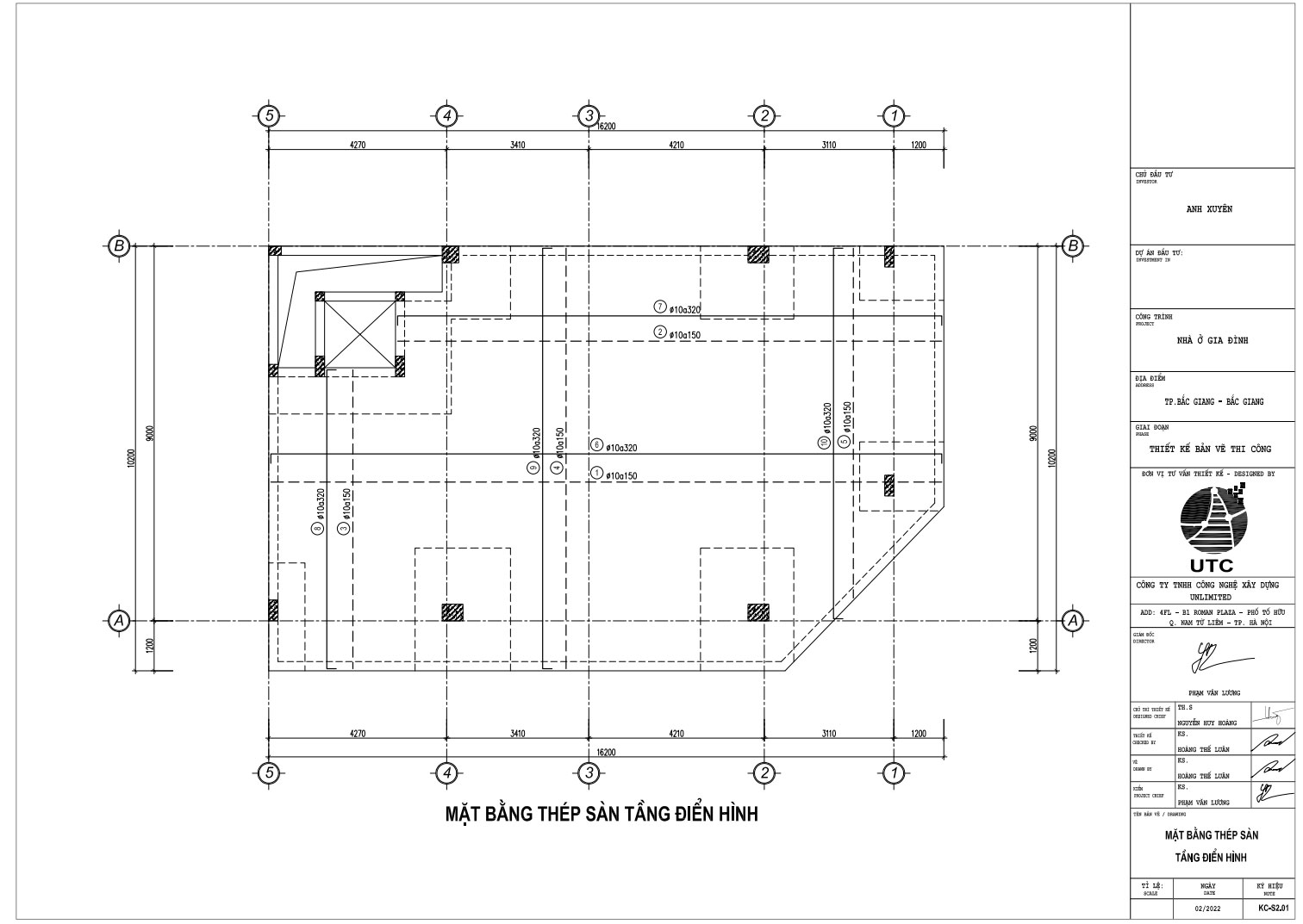 Mặt bằng thép sàn tầng điển hình