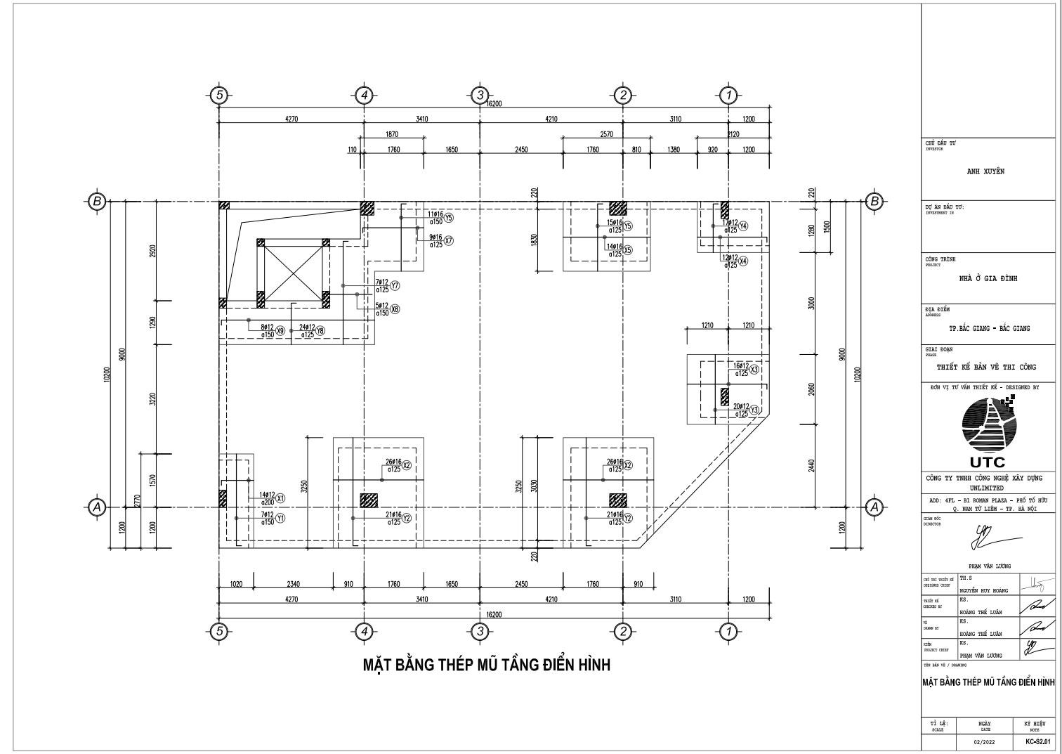 Mặt bằng thép mũ tầng điển hình