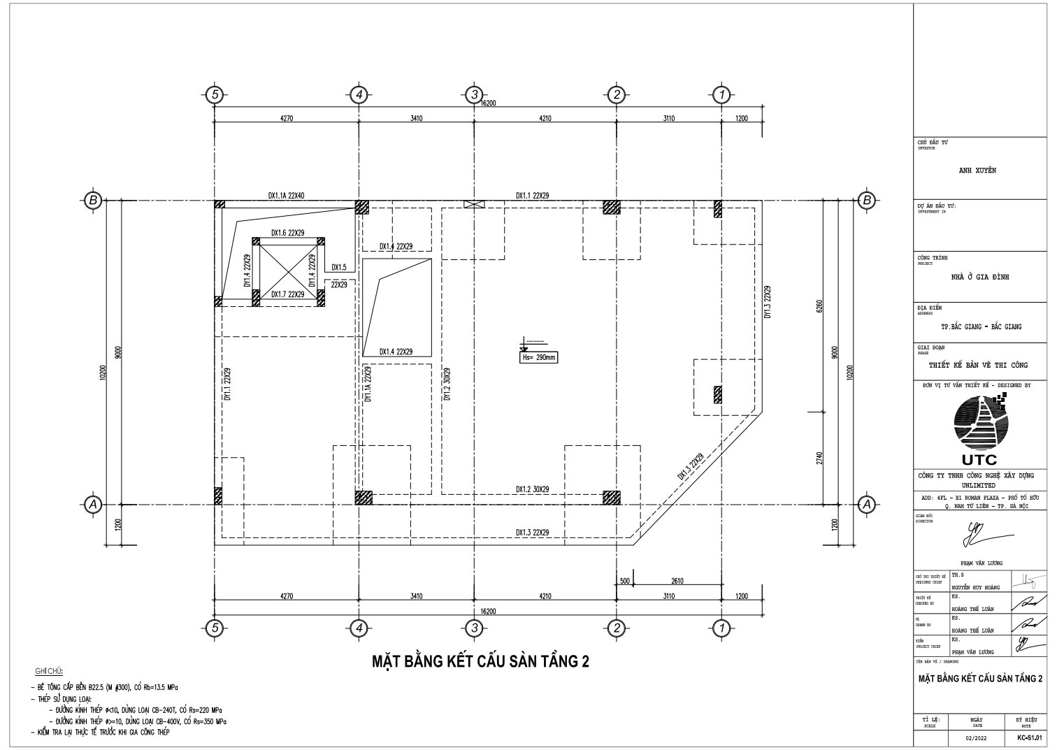 Mặt bằng kết cấu sàn tầng 2