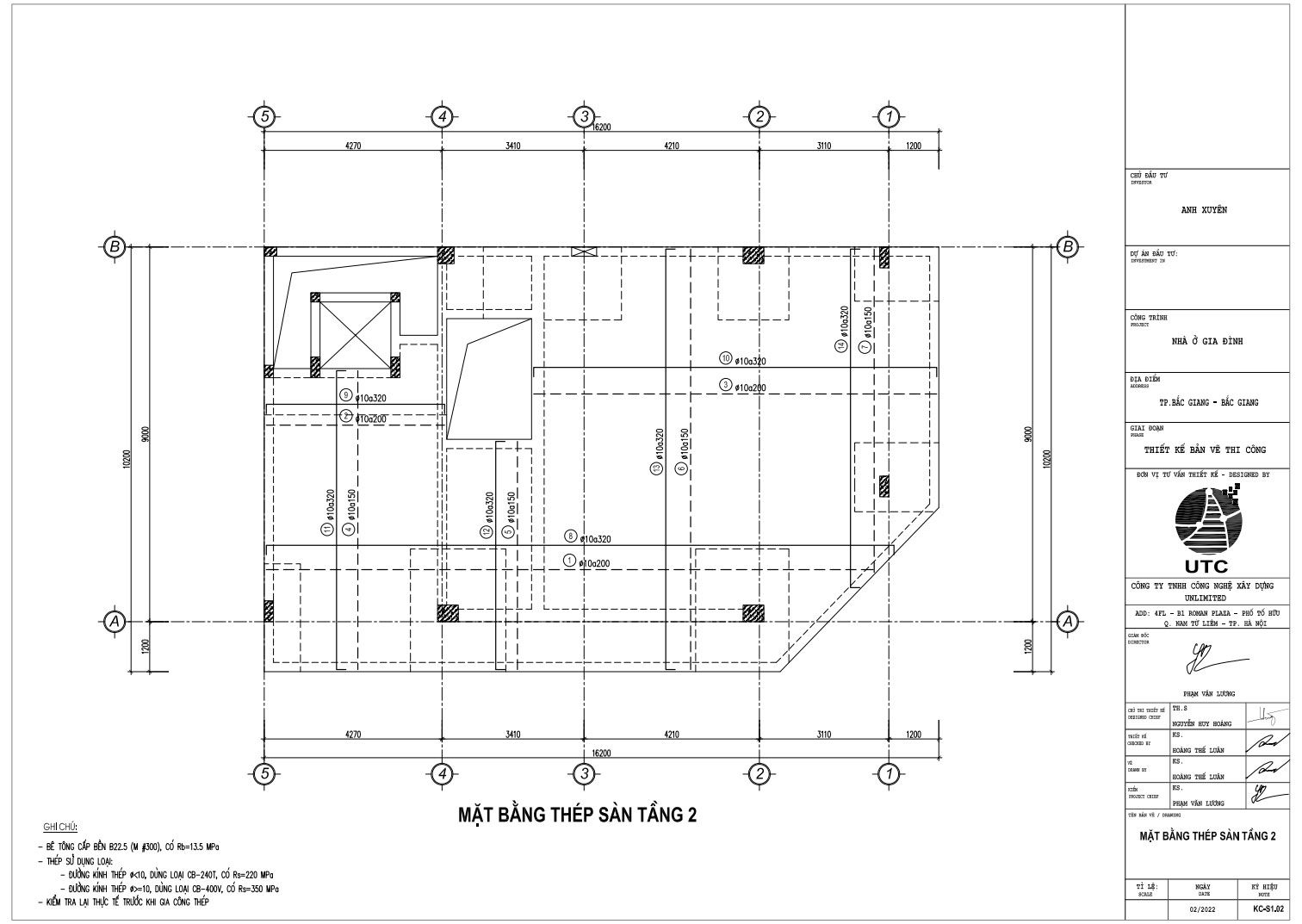 Mặt bằng thép sàn tầng 2