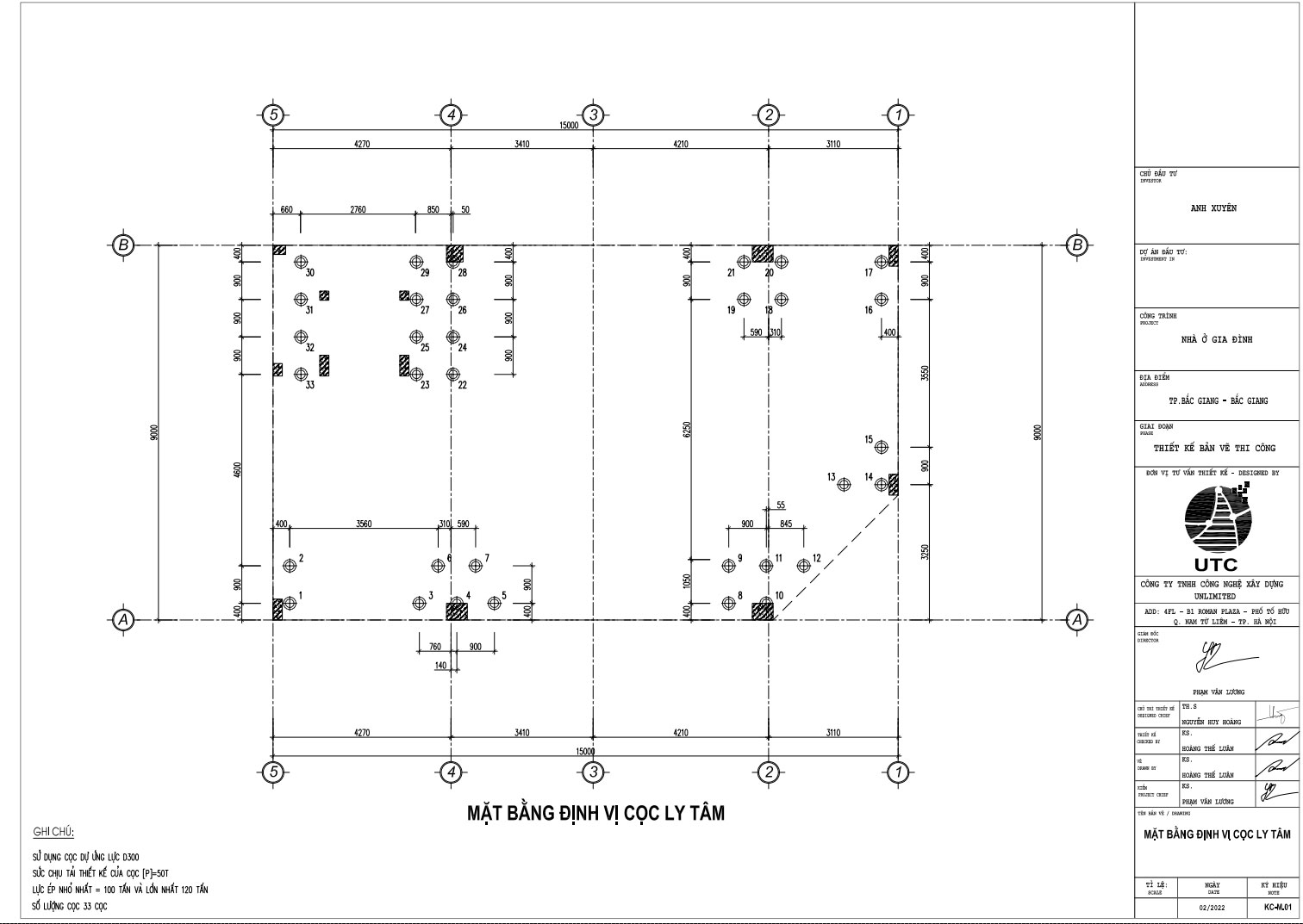 Mặt bằng định vị cọc ly tâm