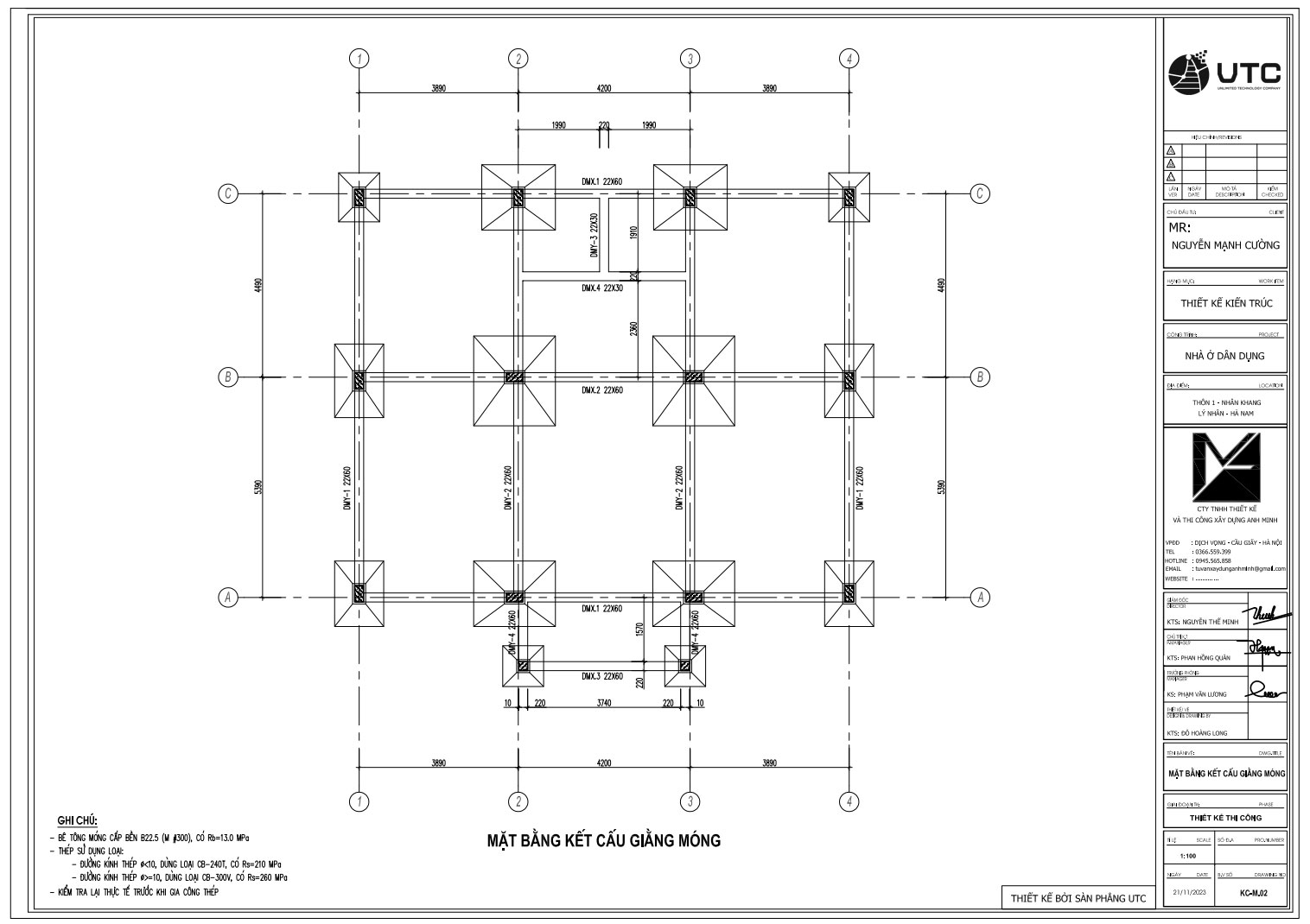 Mặt bằng kết cấu giằng móng