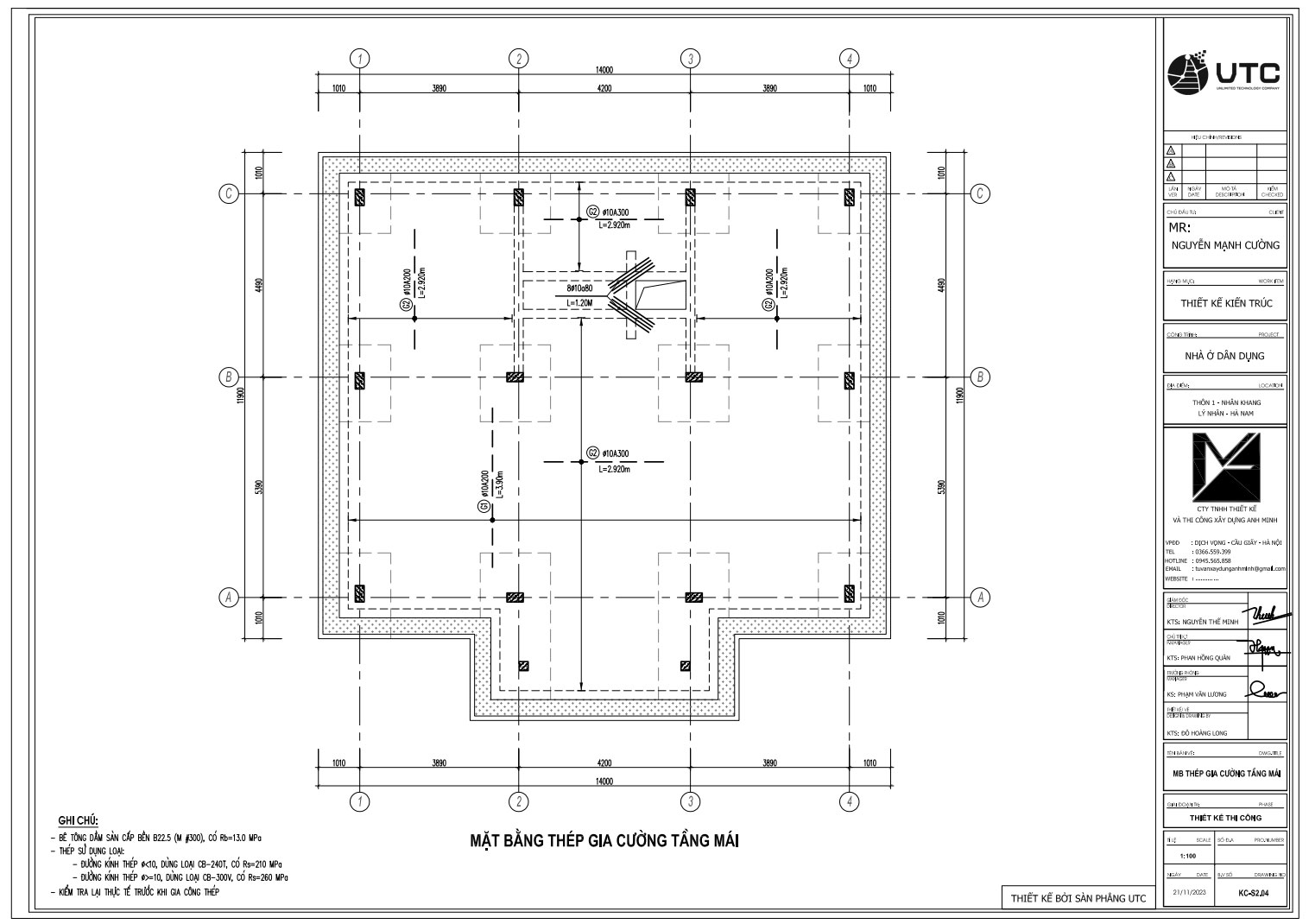 Mặt bằng thép gia cường tầng mái