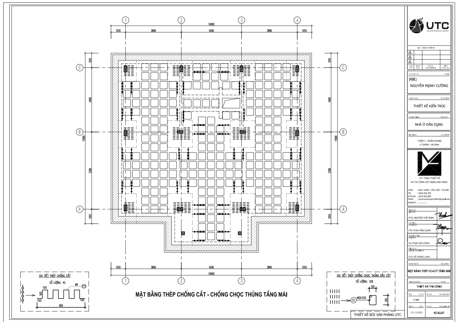 Mặt bằng thép chống cắt - chống chọc thủng tầng mái