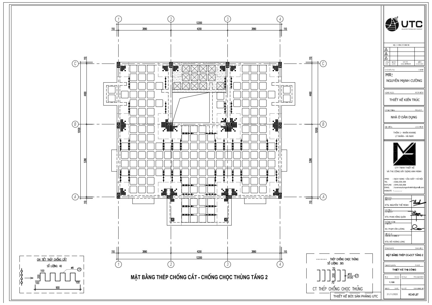 Mặt bằng thép chống cắt - chống chọc thủng tầng 2