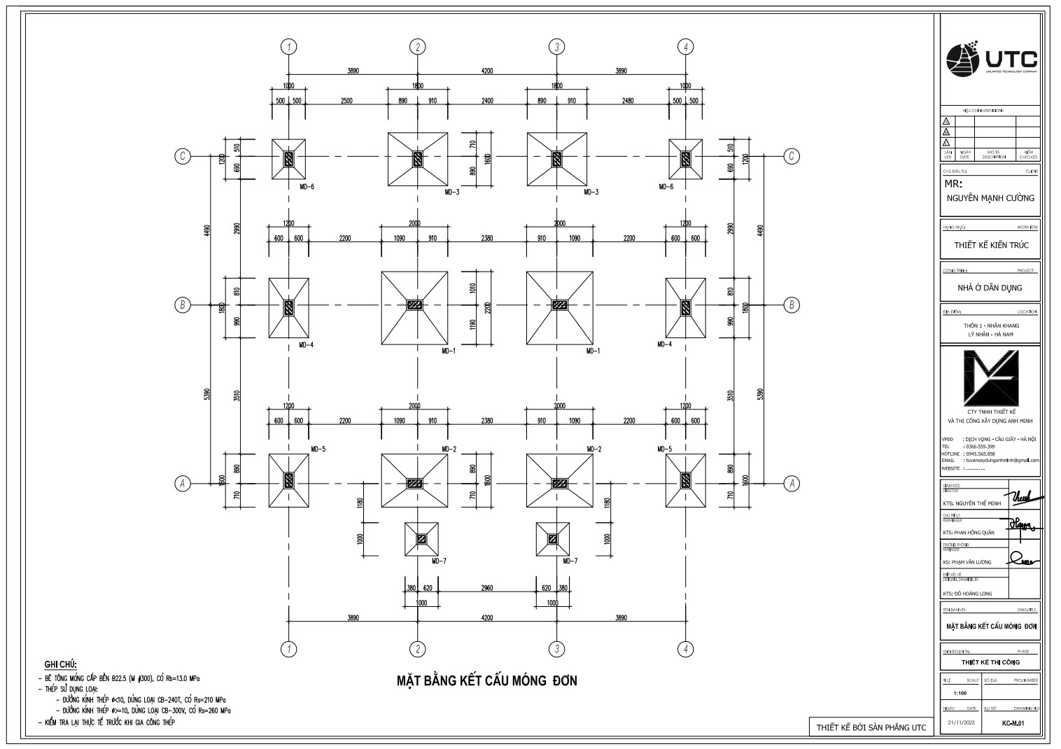 Mặt bằng kết cấu móng đơn